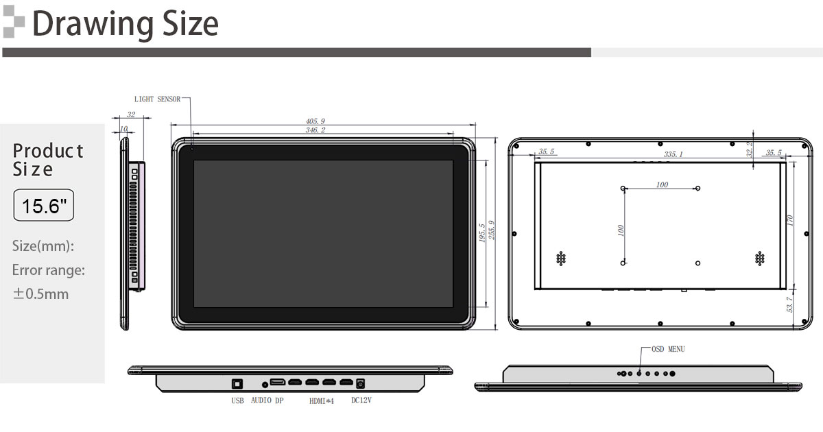 15.6 inch 4K widescreen 1000 nits touchscreen monitor photobooth
