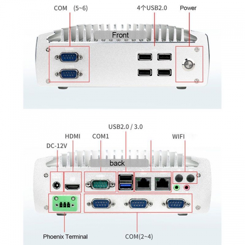 fanless embedded computer with 6 x COM