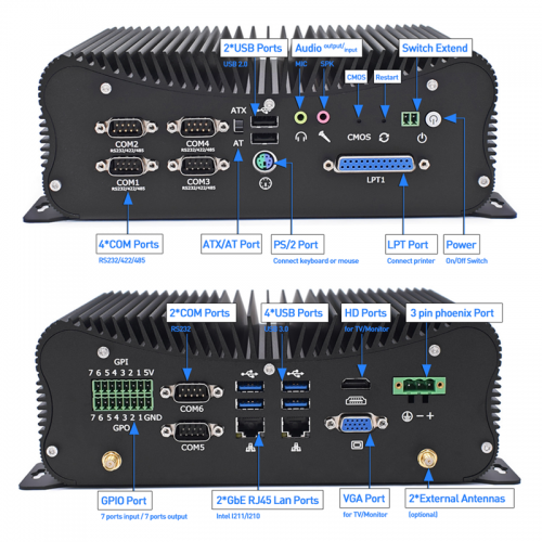 Intel Core i5 i7 Rugged Industrial Fanless Mini PC GPIO LPT